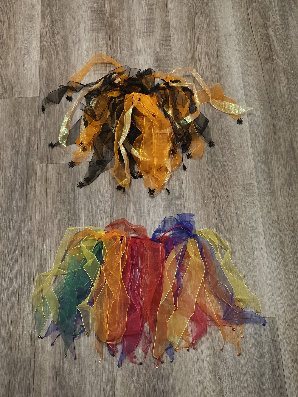 Kids Rainbow & Orange Black Tulle Costume Skirts Set